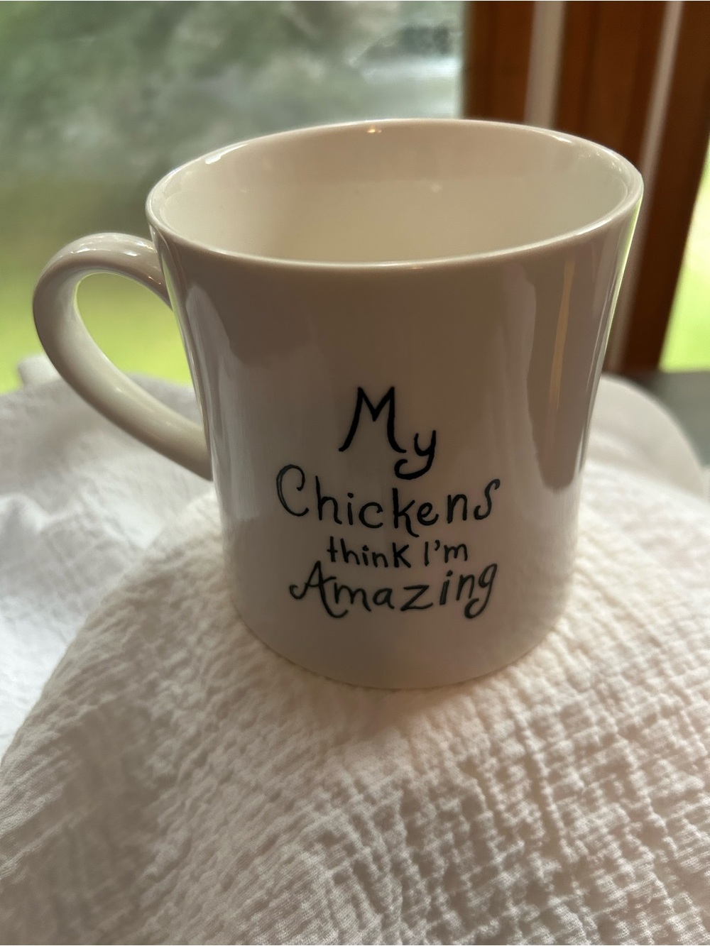 Creative Co-Op White Ceramic 'My Chickens Think I'm Amazing' Mug